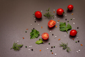 Culinary background. Cooking food concept. Fresh vegetables, spices, herbs