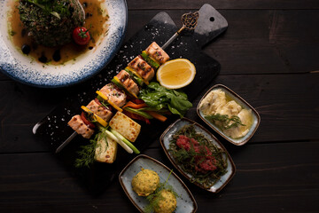 grilled salmon fish breast with vegetables
