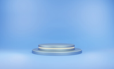 3d rendering pastel color background with geometric shapes, podium on the floor. Platforms for product presentation, background. Abstract composition design, have circle for set product is blue colors
