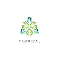 Tropical Palm Leaf Luxury Logo Design Icon Vector Illustration