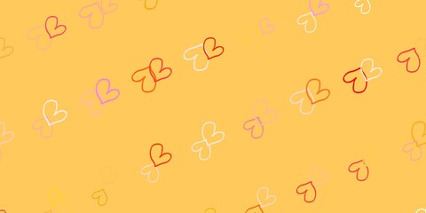 Light Pink, Yellow vector pattern with colorful hearts.