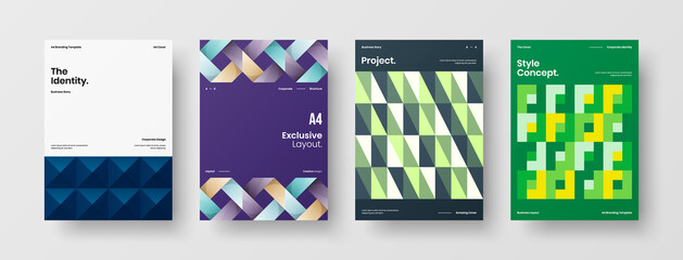 Company identity brochure template collection. Business presentation vector A4 vertical orientation front page mock up set. Corporate report cover abstract geometric illustration design layout bundle.