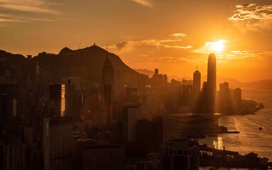 Sunset over the hong kong city