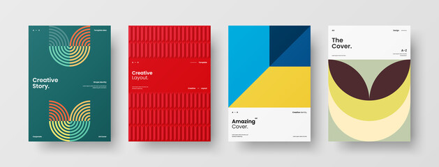 Company identity brochure template collection. Business presentation vector A4 vertical orientation front page mock up set. Corporate report cover abstract geometric illustration design layout bundle.