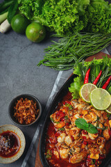 Spicy fresh oyster salad and Thai food ingredients