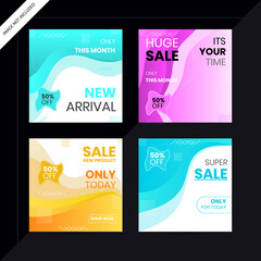 Set of Editable minimal square banner template. Black and yellow background color with stripe line shape. Suitable for social media post and web internet ads. Vector illustration with photo college