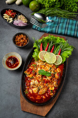 Spicy fresh oyster salad and Thai food ingredients