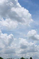 Bright blue sky with fluffy white clouds. Clearing day and Good weather. Blue sky background.