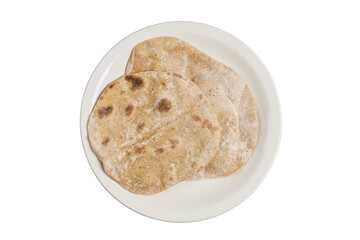 Flatbread on a white plate top view isolated