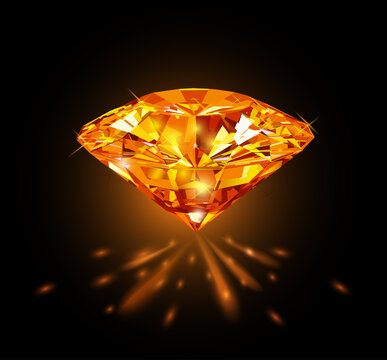 Beautiful bright orange diamond  isolated on black background. Vector illustration.