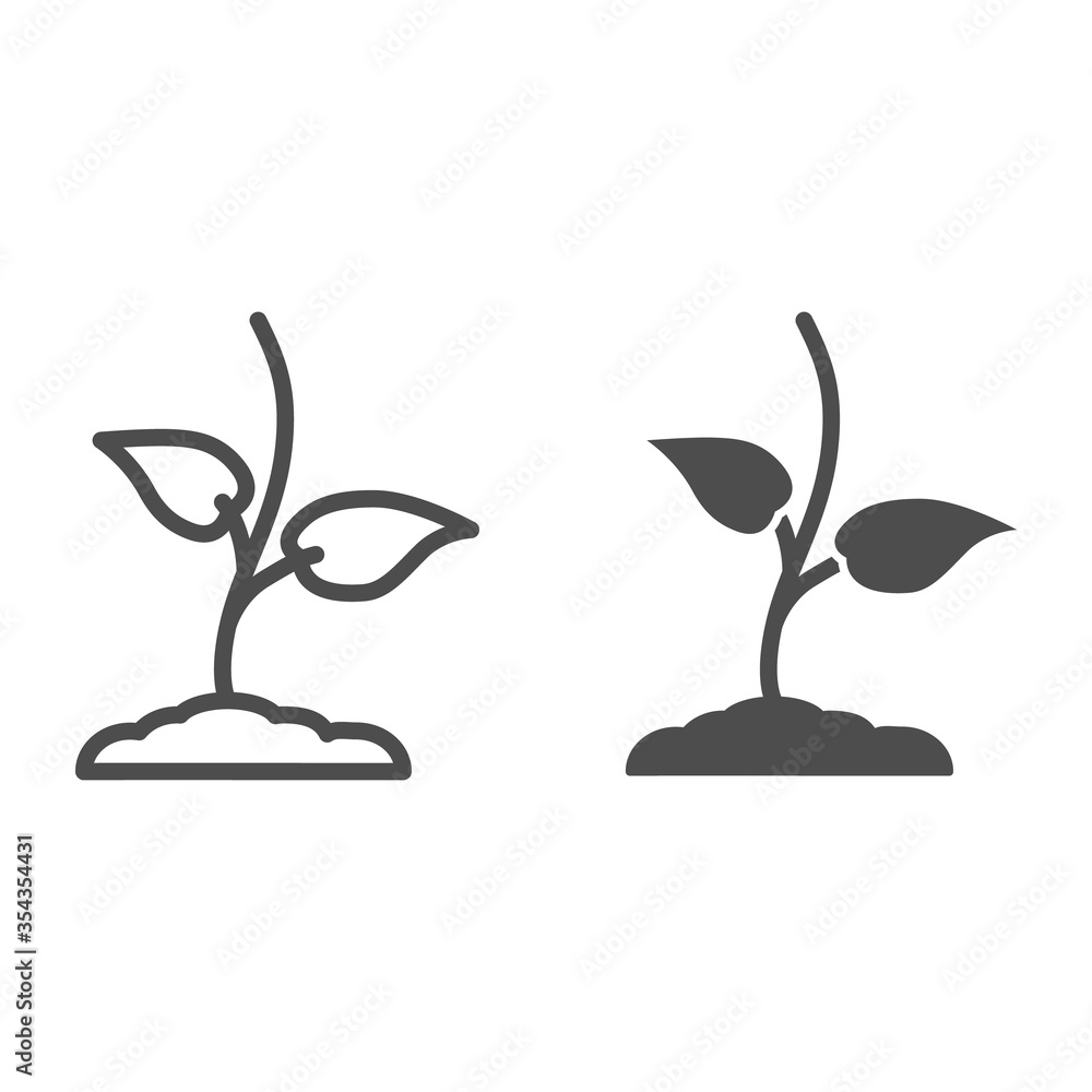 Aufkleber small sprout with first leaves line and solid icon, spring concept, seedling sign on white backgroun