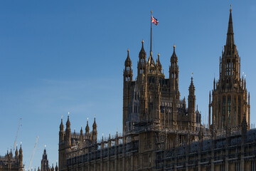 Fototapeta na wymiar London, United Kingdom, Vue on Houses of Parliament and Westminster during the lockdown due to Covid-19 breakout 
