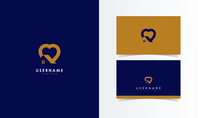 Love House Logo Mark with business card template design for branding identity