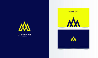 M Line Monogram Logo Mark with business card template design for branding identity