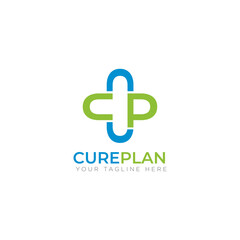 Fototapeta premium cureplan logo, creative cross healt with letter c and p vector