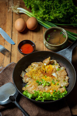 Noodles topped with big pork, Thai food