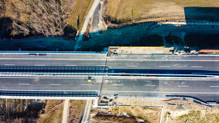 Highway under construction, drone photography