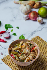 Spicy pork tendon soup and Thai food ingredients.
