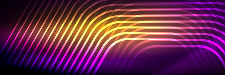 Shiny neon lines, stripes and waves, technology abstract background. Trendy abstract layout template for business or technology presentation, internet poster or web brochure cover, wallpaper