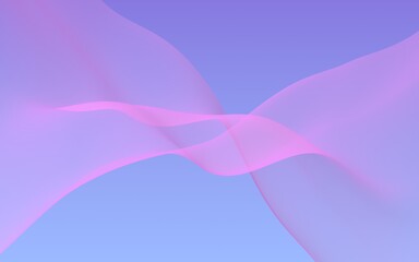 Pink wave on blue sky abstract background. Fluttering pink scarf. Waving on wind pink fabric. 3D illustration