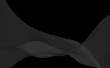 Black abstract background. Fluttering black scarf. Waving on wind black fabric. 3D illustration