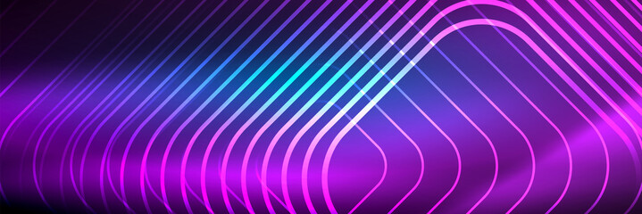 Shiny neon lines, stripes and waves, technology abstract background. Trendy abstract layout template for business or technology presentation, internet poster or web brochure cover, wallpaper