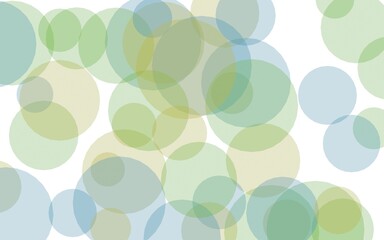 Multicolored translucent circles on a white background. Green tones. 3D illustration