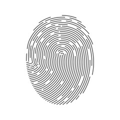 Black fingerprint isolated on white background. ID app icon.