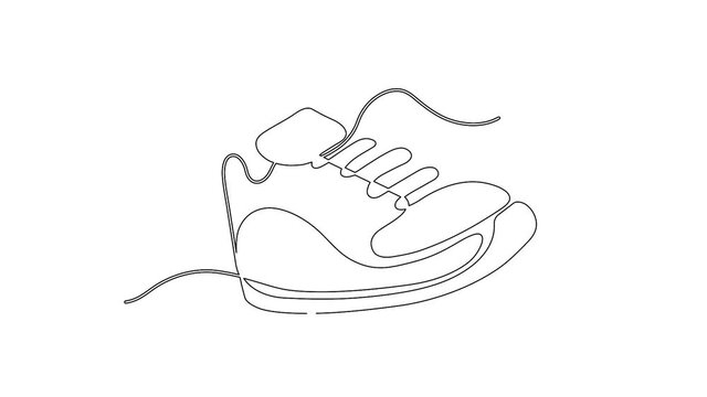 Sports shoes in a line style.Self drawing sketch animation of sneakers . Sneakers on a white background .