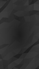 Fototapeta premium Black abstract background. Lowpoly backdrop. Gloomy crumpled paper. Vertical orientation. 3D illustration