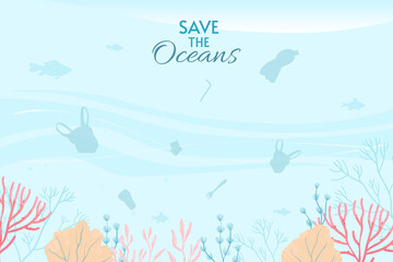 World Oceans Day Card Vector illustration. Help protect, and conserve world oceans, water, ecosystem.
