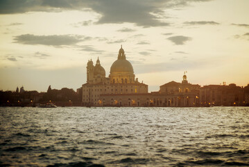 Obraz premium View of St. Mark's Basilica from the Grand Canal, Venice, Italy. St. Mark's Basilica in the evening.