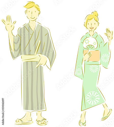 浴衣のカップル シンプル Wall Mural Wallpaper Murals Fumipokkur