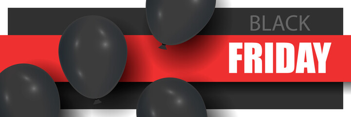Black friday sale horizontal banner with balloons. Vector illustration.