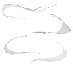 Set with abstract splashes of milk on white background