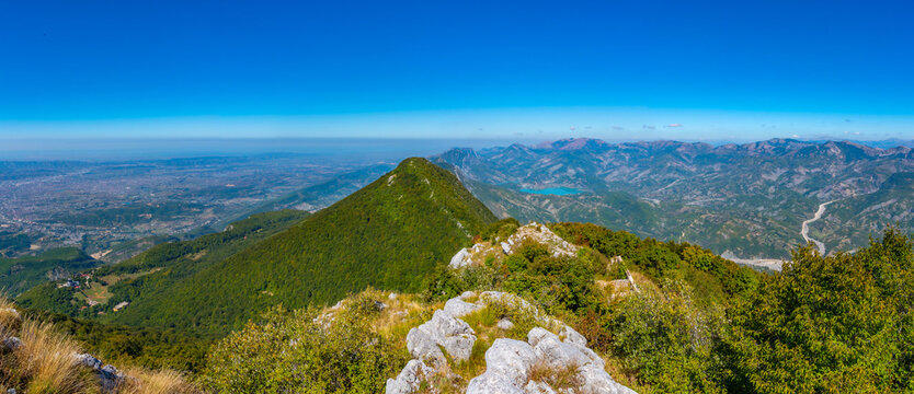 Mount Tujanit and Bovilla lake at Dajti national park in Albania