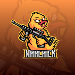 Chick Mascot Esport Logo Vector Icon Template. Soldier Chicken with a Gun Mascot for Sport or Esport Team.