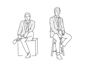 Relaxed Business people. Line drawing vector illustration.