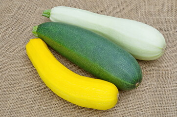 Zucchini of different varieties on sacking