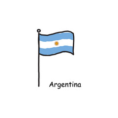 hand drawn sketchy Argentina flag on the flag pole. three color flag . Stock Vector illustration isolated on white background.