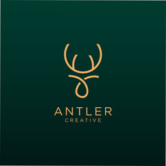 Deer Logo Linear, Horns, antelopes, elk, antler, moose, Cervinae,muntjac, fallow deer, chital, Capreolinae, reindeer, chevrotains, Ruminantia And deer Line Logo vintage luxury Design Illustration. © blueberry 99d