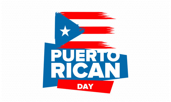 Puerto Rican Day. National happy holiday. Festival and parade in honor of independence and freedom. Puerto Rico flag. Latin american country. Patriotic elements. Vector poster illustration