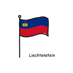 hand drawn sketchy Liechtenstein flag on the flag pole. two color flag . Stock Vector illustration isolated on white background.