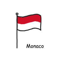 hand drawn sketchy Monaco flag on the flag pole. two color flag . Stock Vector illustration isolated on white background.