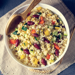 bulgur kaszotto with fresh vegetables and kidney bean