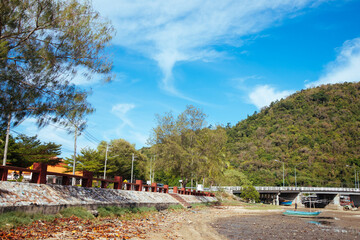 The long bridge by the sea, clear sky