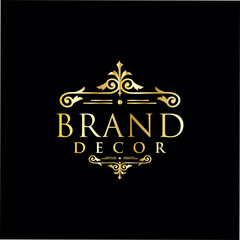 Calligraphic Luxury boutique logo Gold . Emblem ornate decor elements. Vintage vector symbol ornament