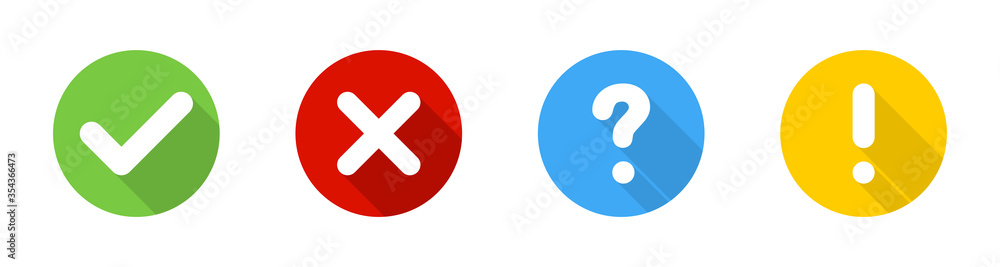 Aufkleber check mark and cross with question and exclamation signs, isolated. signs collection in circle with 