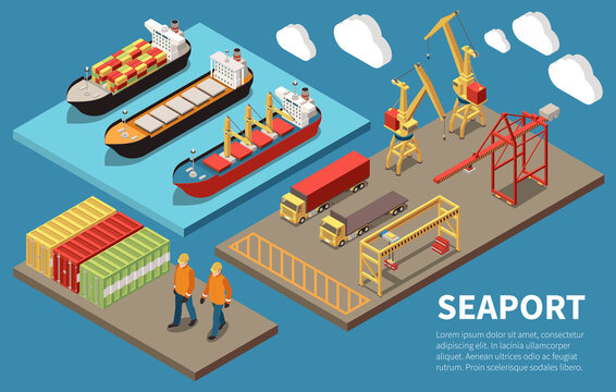 Cargo Seaport Isometric Concept 