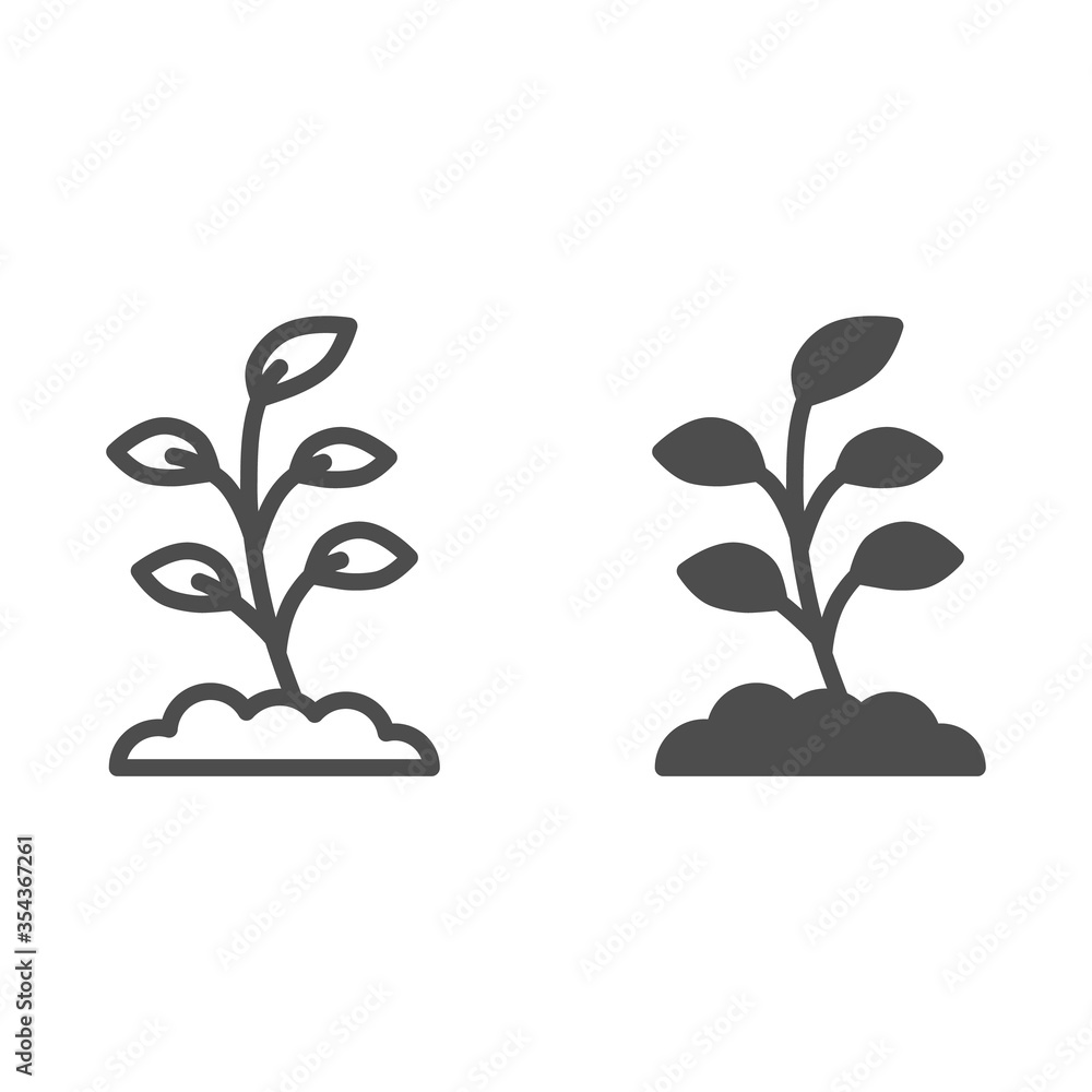 Poster small sprout with first leaves line and solid icon, spring concept, sprout sign on white background,
